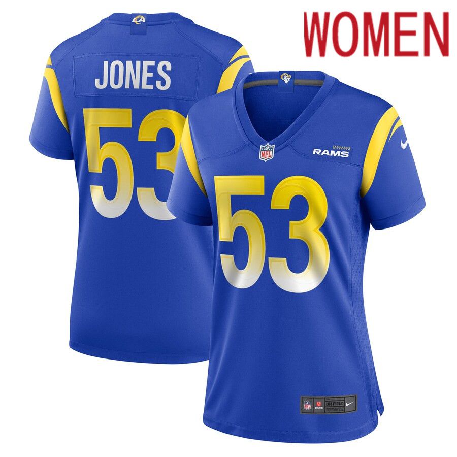 Women Los Angeles Rams 53 Ernest Jones Nike Royal Team Game Player NFL Jersey